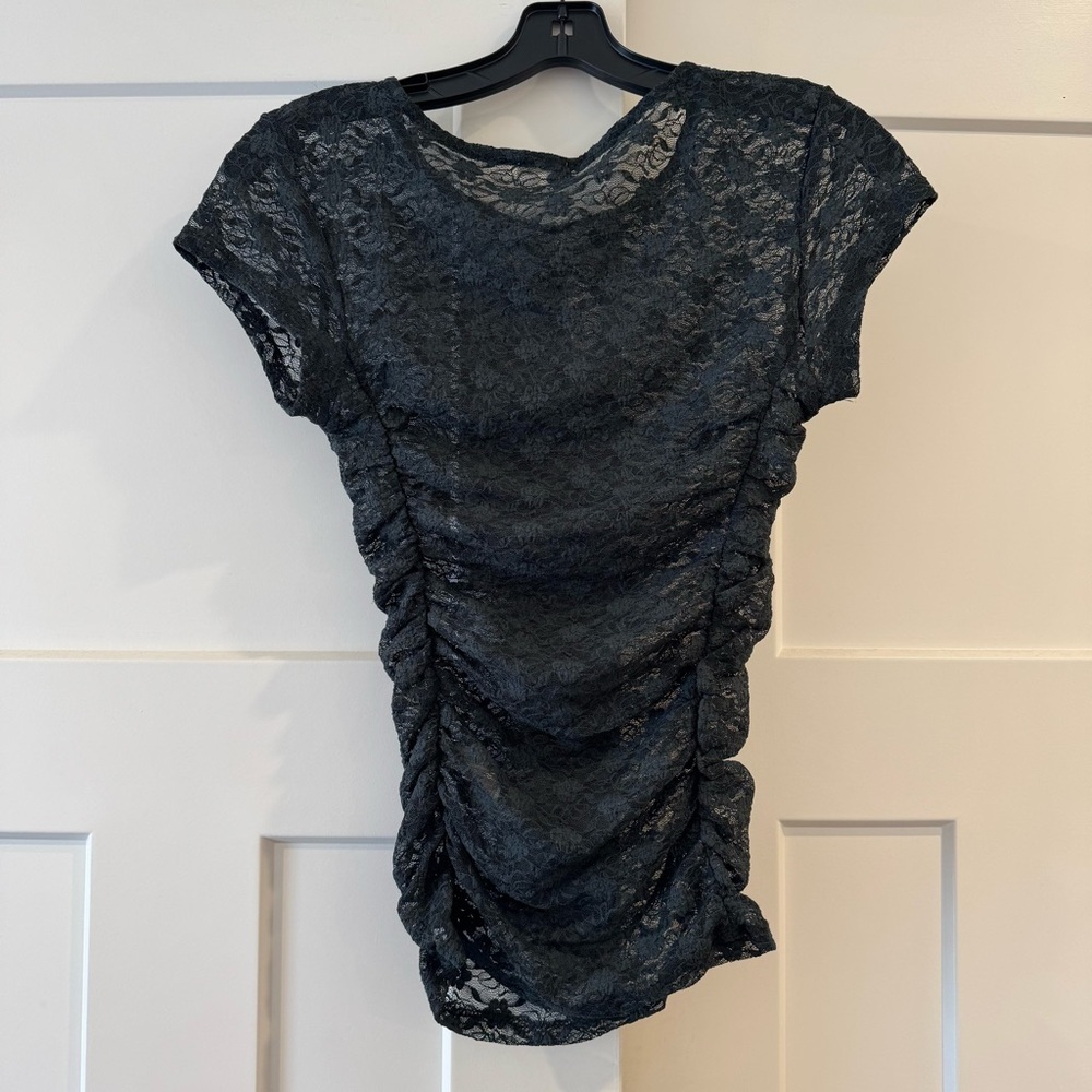 NWT Intimately Free People, Keep It Simple Lace Baby Tee, Charcoal, Size Small - Picture 8 of 10